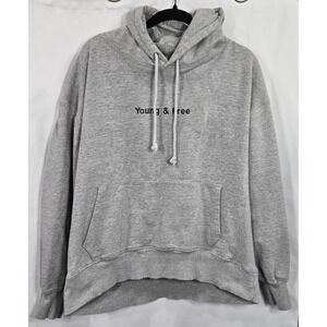 Young & Free Gray Hoodie Sweatshirt Pullover Oversized L Cotton Blend‎